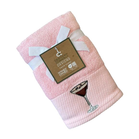 Deborah Connolly Pink Espresso Martini Hand Towels 16x28 Set of 2 Plush New - Picture 2 of 11